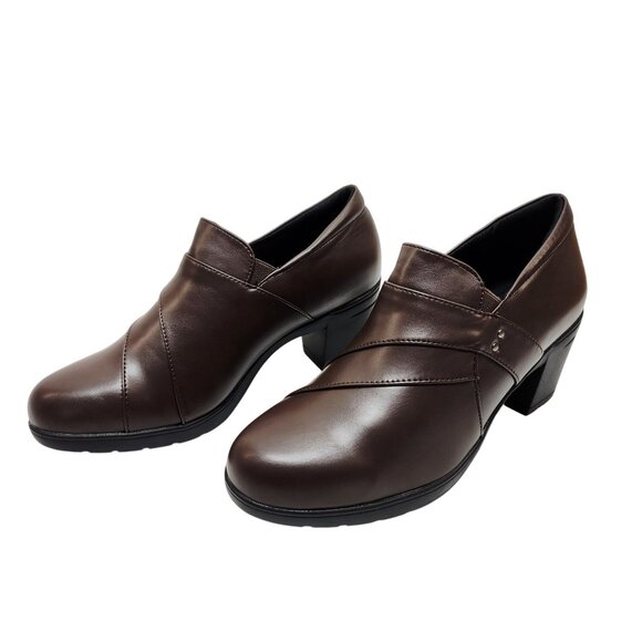 Centro Point Womens Brown Block Heel Loafers Size 8.5 Leather Slip-On - Picture 12 of 13